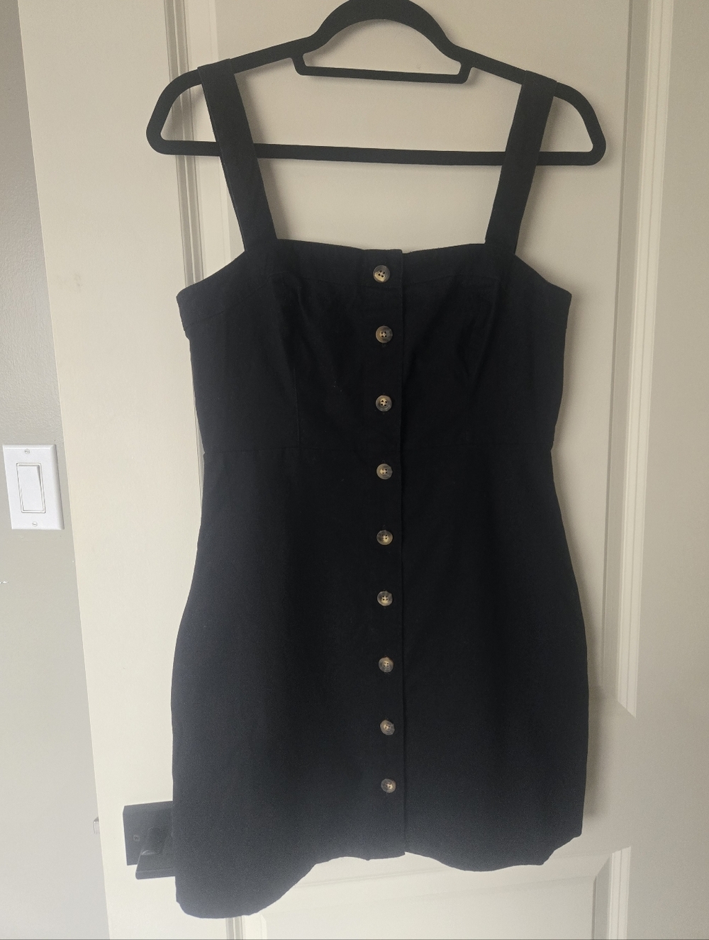 Black Button-Front Mini Dress with Adjustable Straps